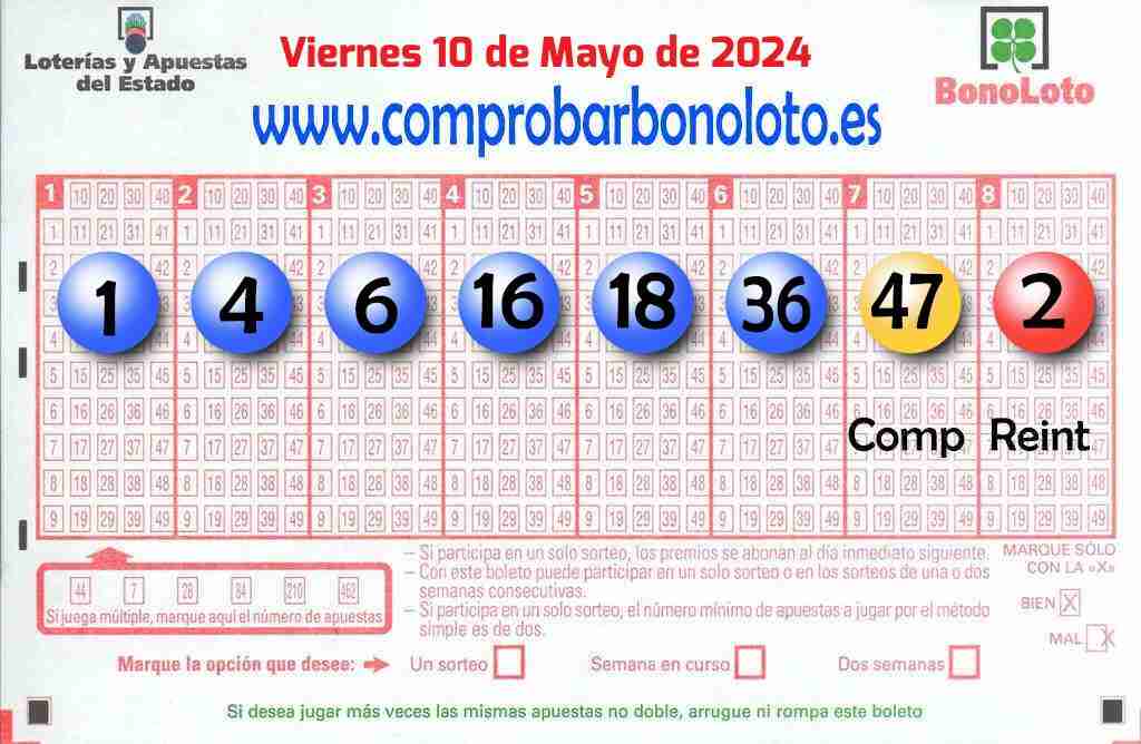 Bonoloto del Viernes 10 de Mayo de 2024