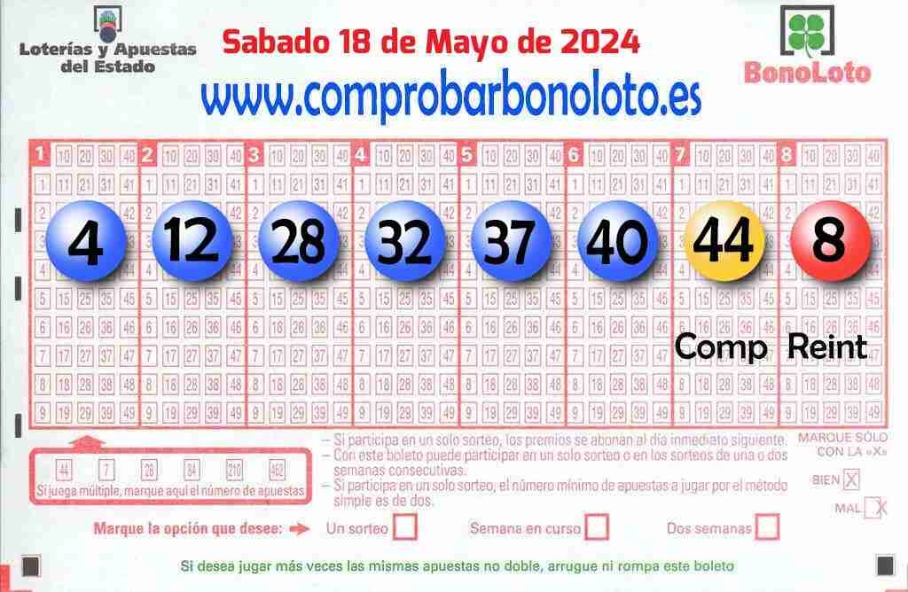 Bonoloto del Sábado 18 de Mayo de 2024