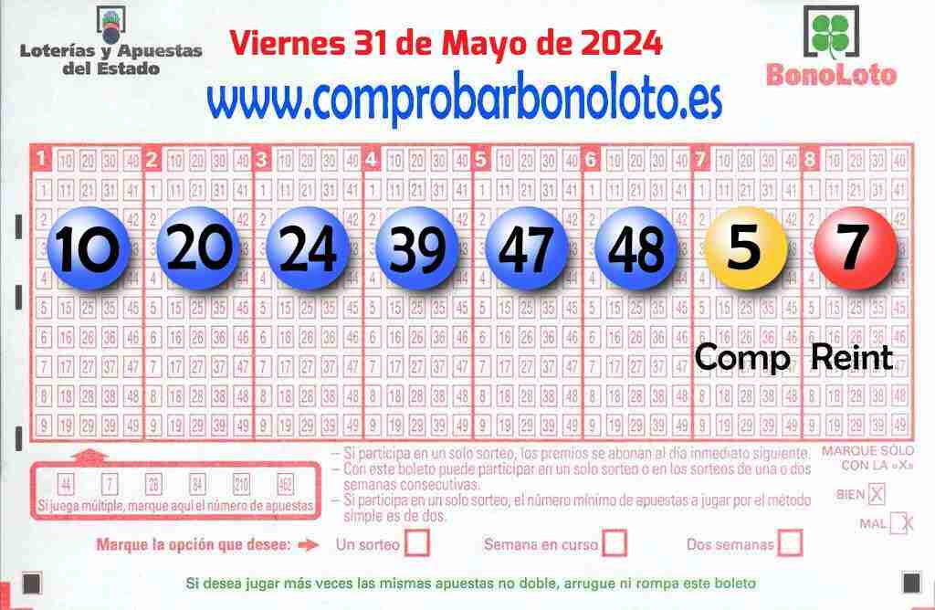 Bonoloto del Viernes 31 de Mayo de 2024