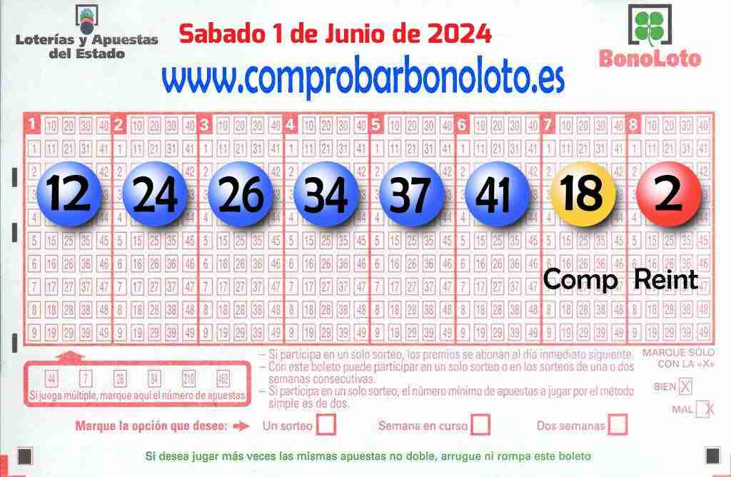 Bonoloto del Sábado 1 de Junio de 2024