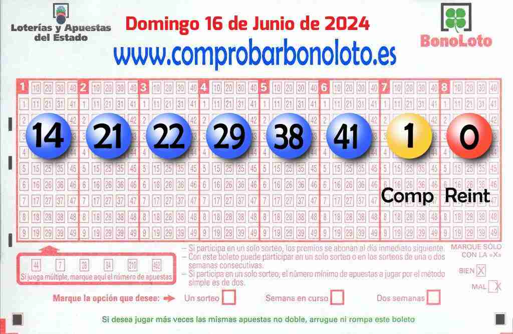 Bonoloto del Domingo 16 de Junio de 2024