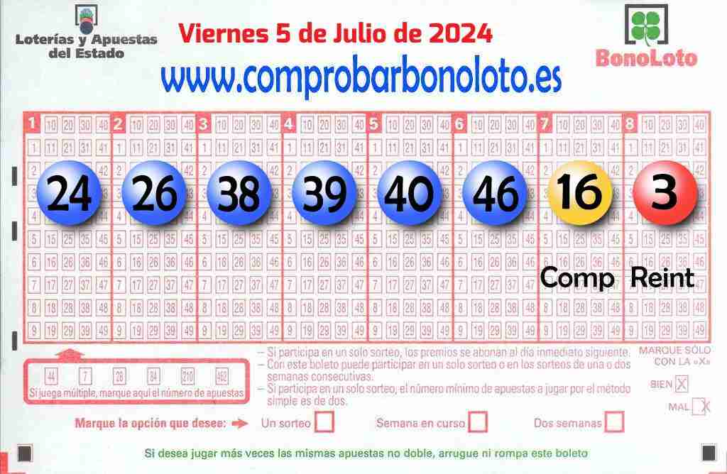 Bonoloto del Viernes 5 de Julio de 2024