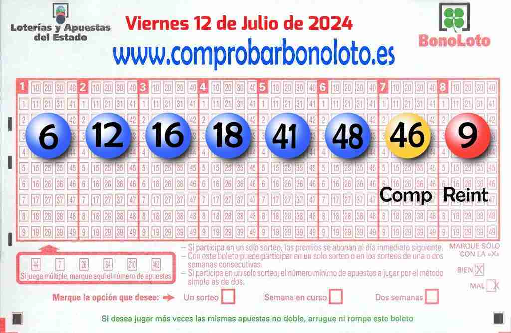 Bonoloto del Viernes 12 de Julio de 2024