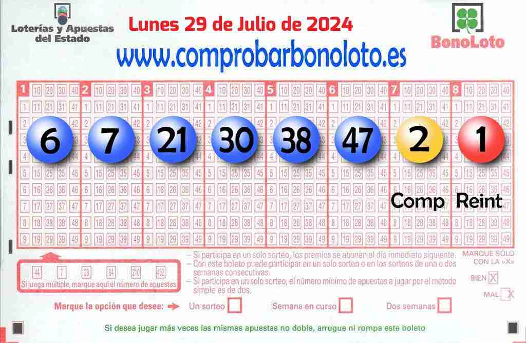 Bonoloto del Lunes 29 de Julio de 2024