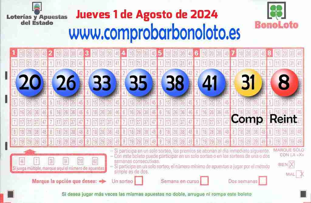 Bonoloto del Jueves 1 de Agosto de 2024