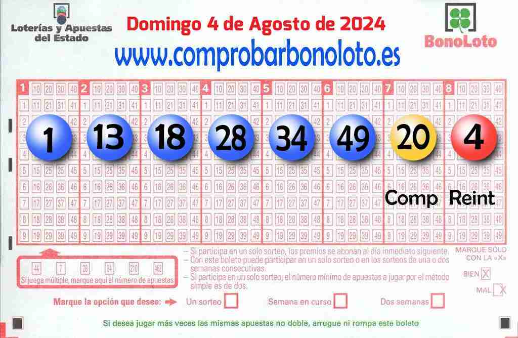 Bonoloto del Domingo 4 de Agosto de 2024