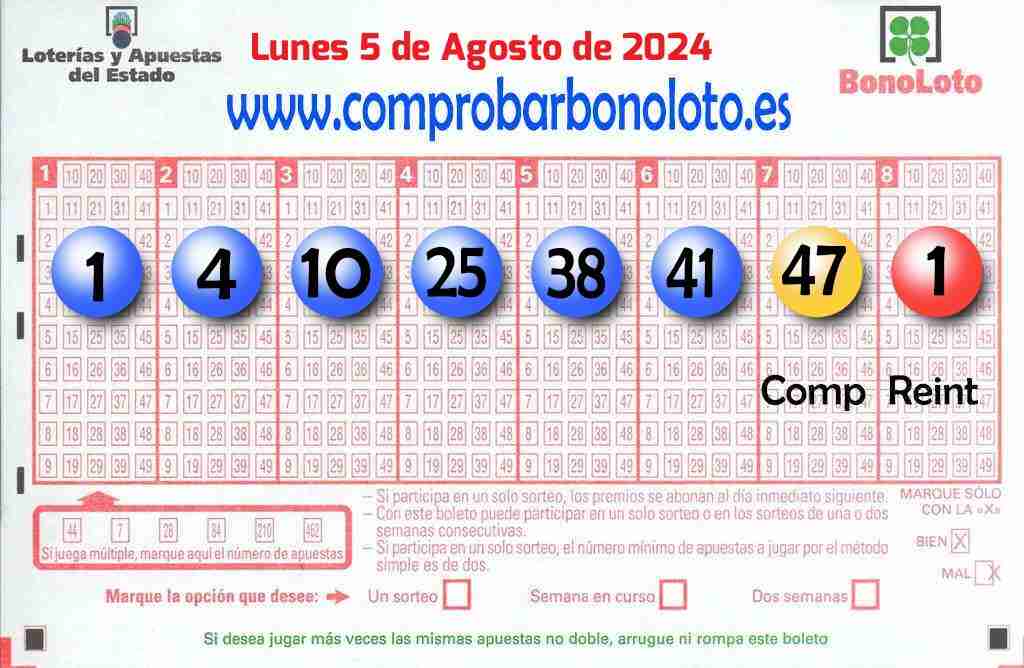 Bonoloto del Lunes 5 de Agosto de 2024