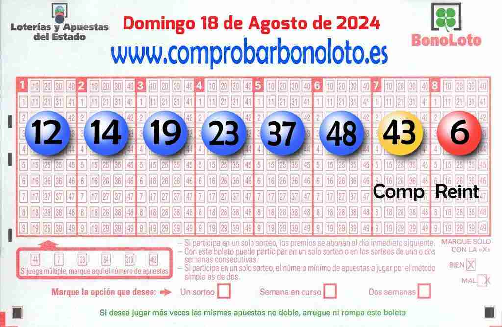 Bonoloto del Domingo 18 de Agosto de 2024