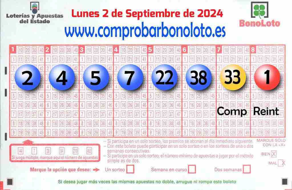 Bonoloto del Lunes 2 de Septiembre de 2024