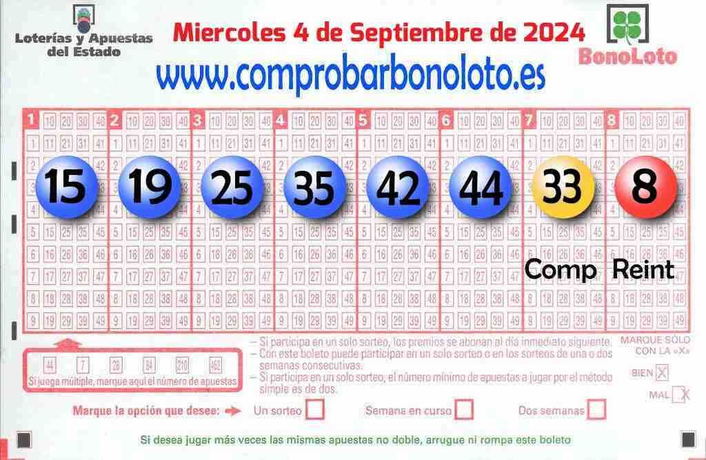 Bonoloto del Miércoles 4 de Septiembre de 2024