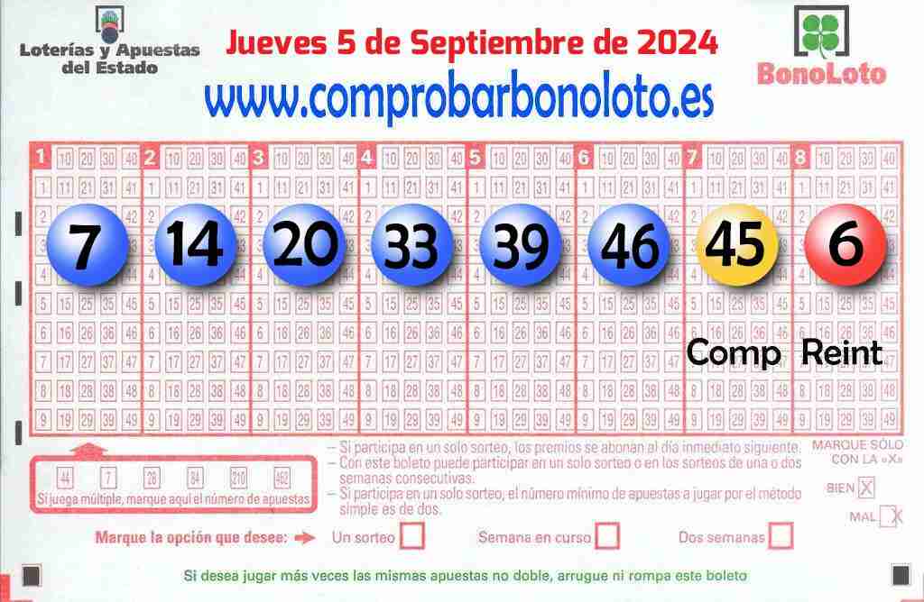 Bonoloto del Jueves 5 de Septiembre de 2024