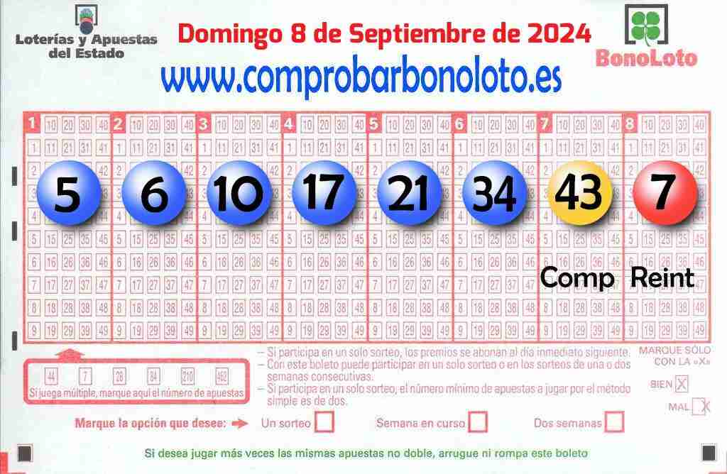 Bonoloto del Domingo 8 de Septiembre de 2024