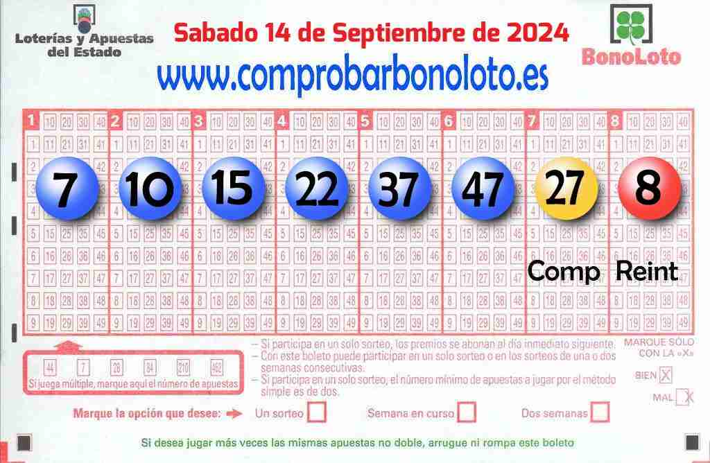 Bonoloto del Sábado 14 de Septiembre de 2024