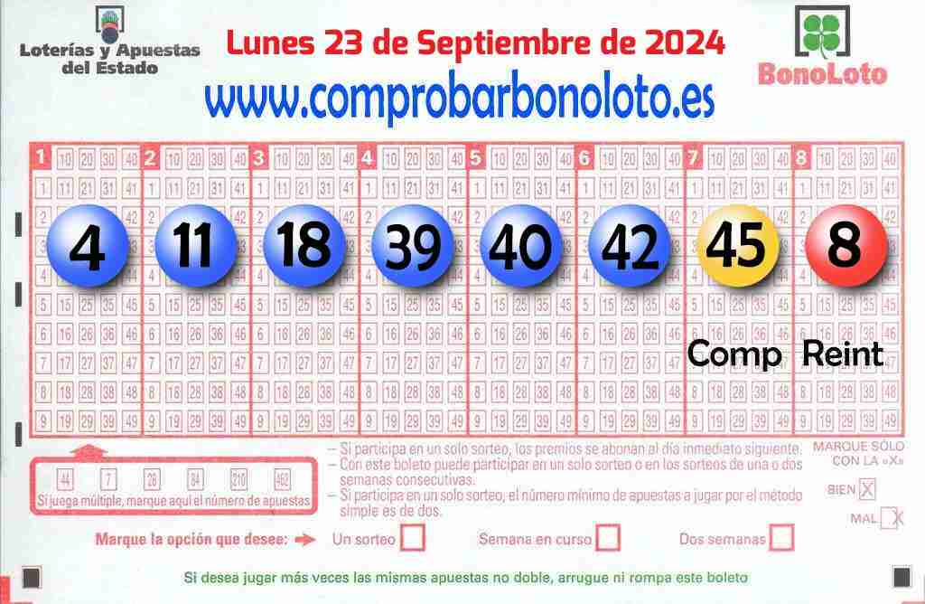 Bonoloto del Lunes 23 de Septiembre de 2024