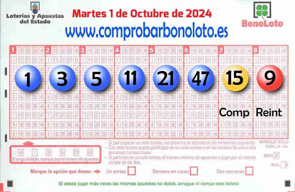 Bonoloto del Martes 1 de Octubre de 2024