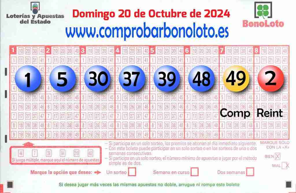 Bonoloto del Domingo 20 de Octubre de 2024