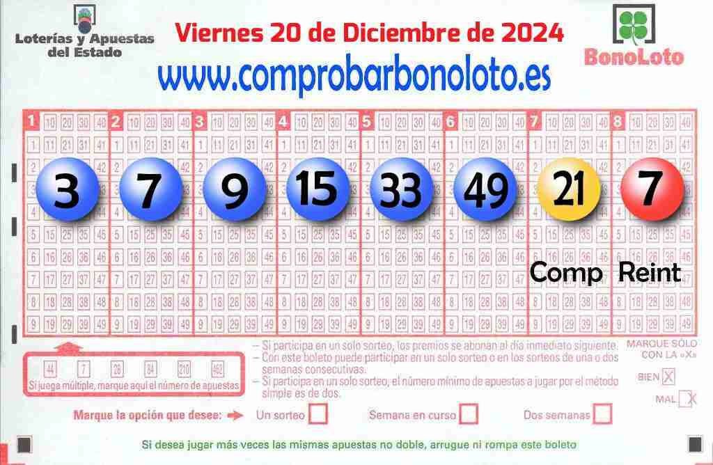 Bonoloto del Viernes 20 de Diciembre de 2024