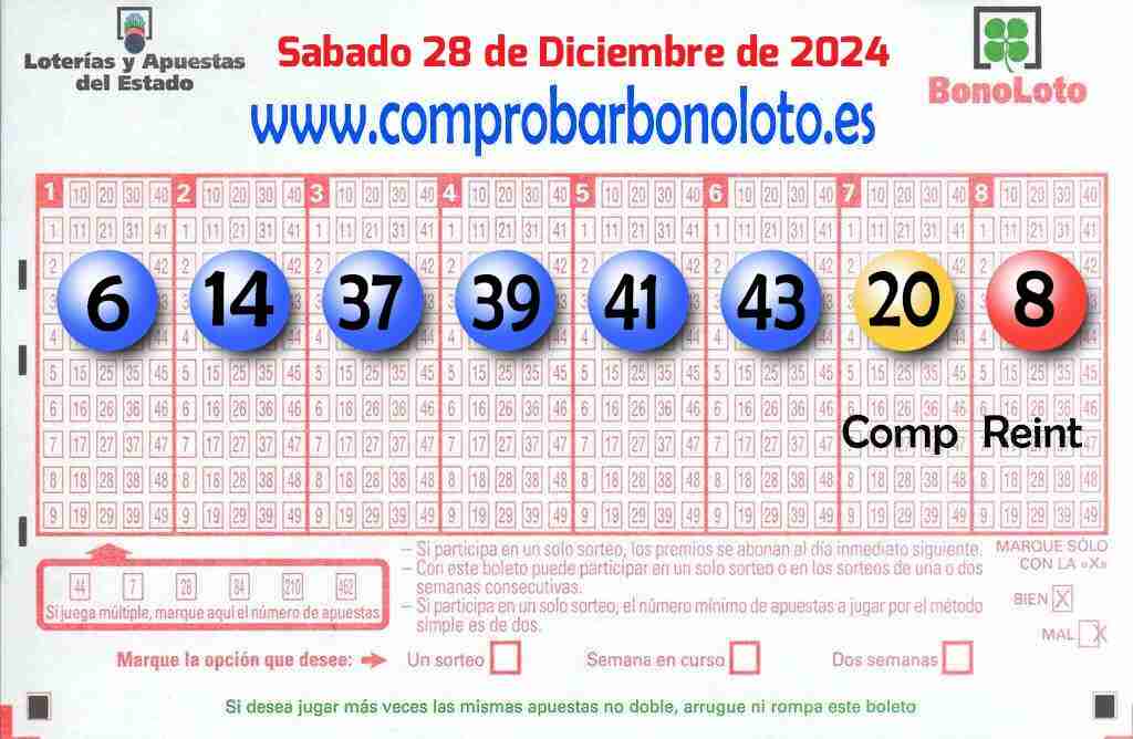 Bonoloto del Sábado 28 de Diciembre de 2024