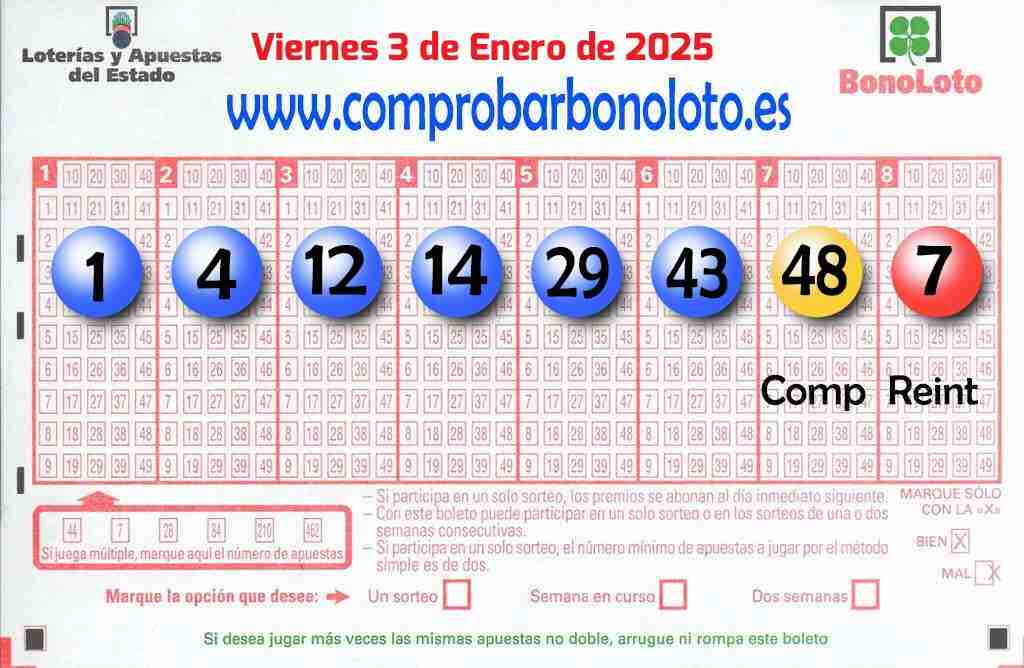 Bonoloto del Viernes 3 de Enero de 2025