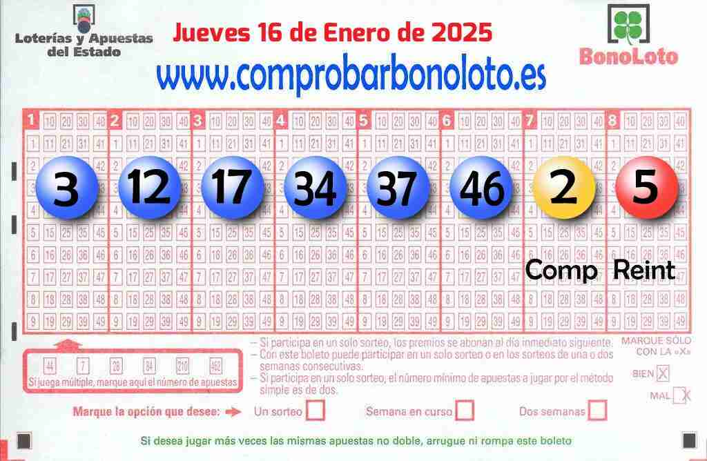 Bonoloto del Jueves 16 de Enero de 2025