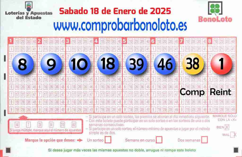 Bonoloto del Sábado 18 de Enero de 2025