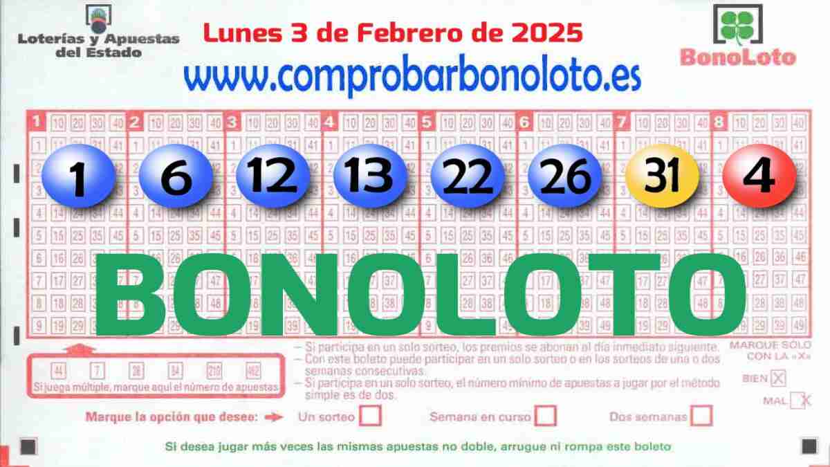 Bonoloto del Lunes 3 de Febrero de 2025